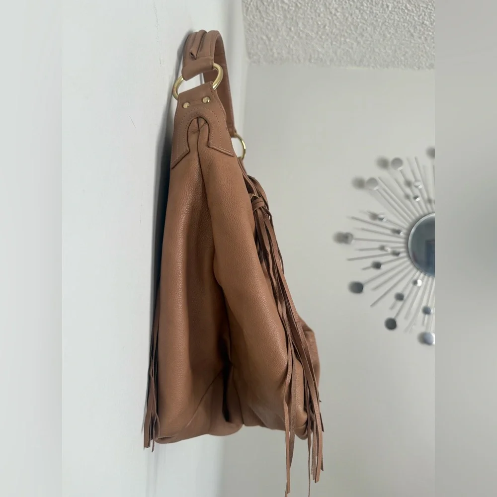 BULGA Large Tassel Soft Pebbled Leather Multi Compartment Hobo Bag